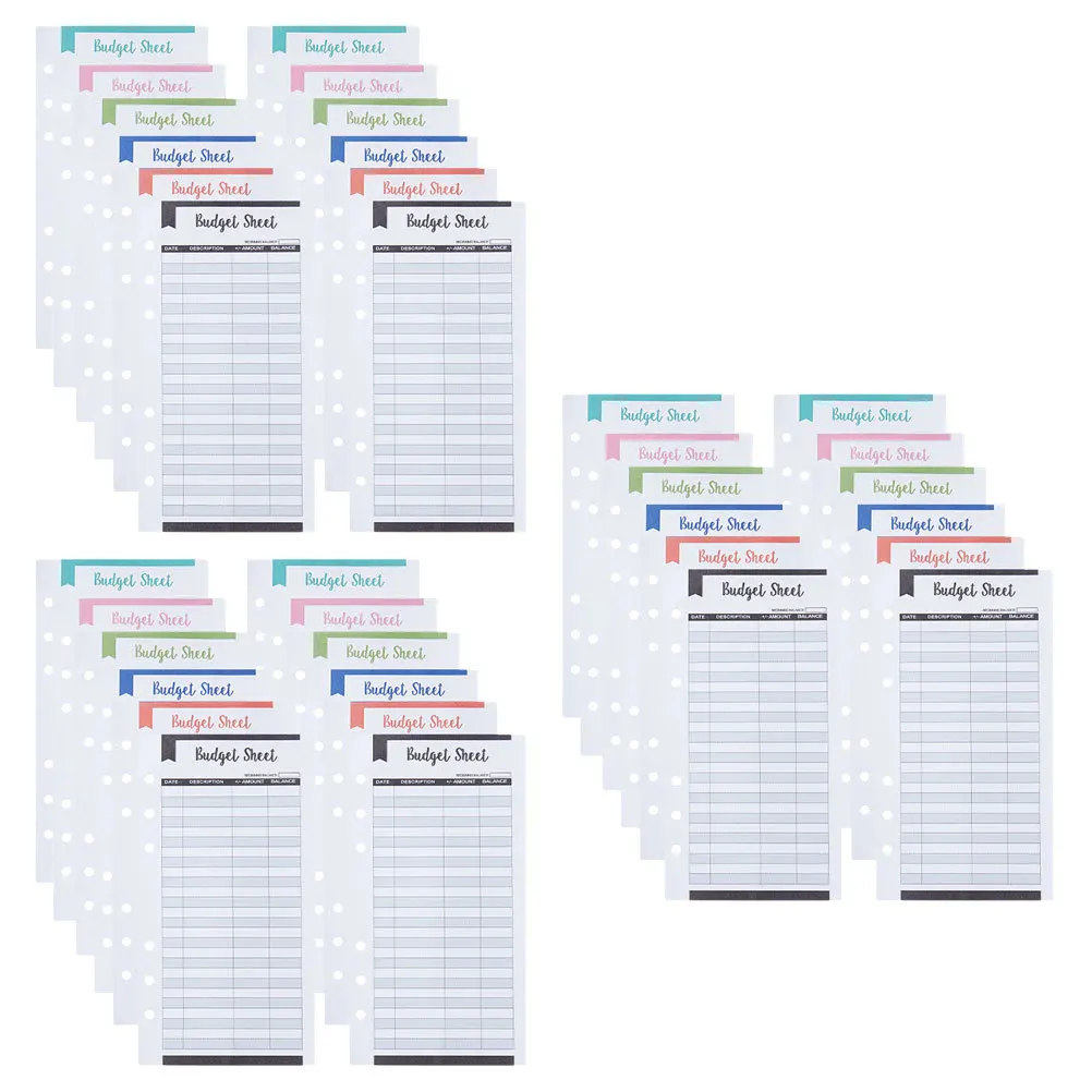 36Pcs High Grade Budget Sheets Monthly Plan Logs Punch Hole Insert Paper Easy Carry Financial Control Planner Accessories