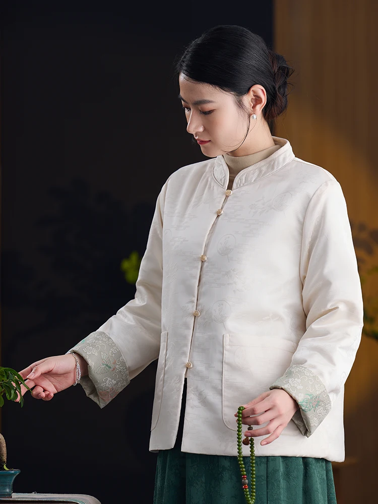 

Ele Thiened Cotton Young Sle Women's Outerwear New Chinese Sle Tea Costume Jaet Stand Collar Long Sve Winter Coat