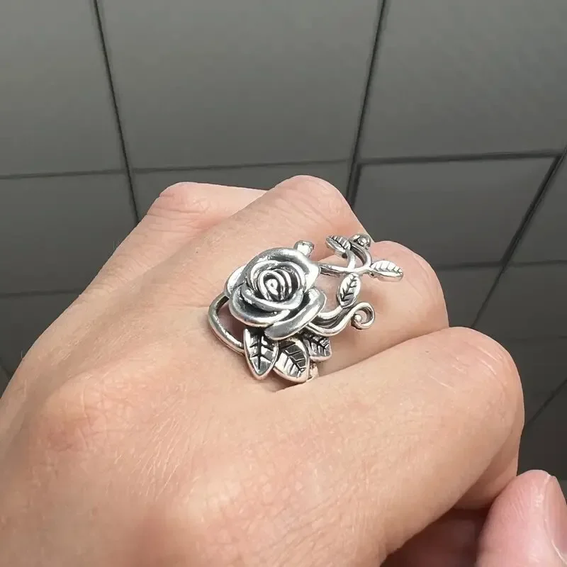 2026 Fashion Trendsetters Japanese and Korean Personalized Rings Simple Retro Rose Exaggerated Atmospheric Ring Jewelry