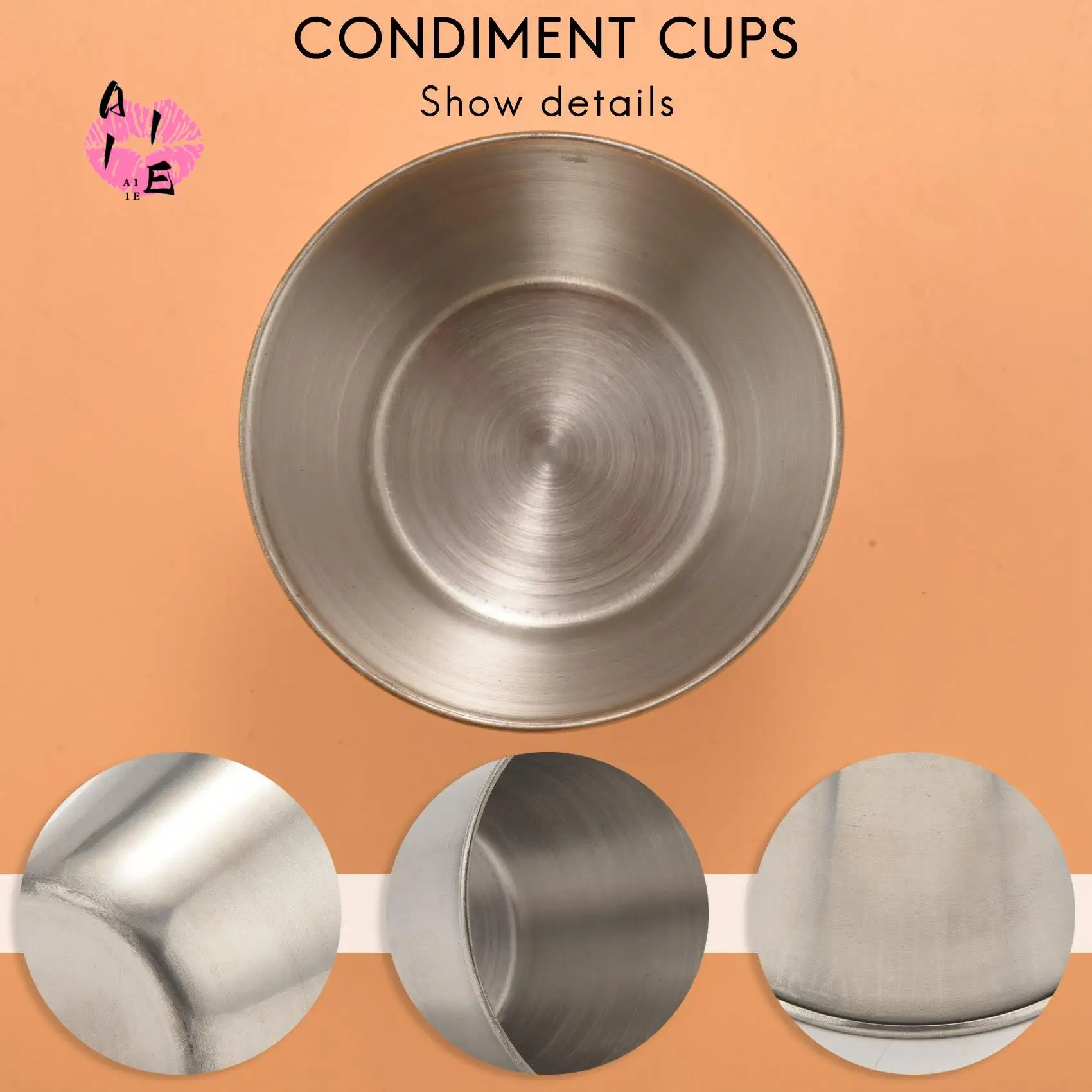 A11E-24 Pack Stainless Steel Condiment Sauce Cups,Commercial Grade Dipping Sauce Cups,Ramekin Condiment Cups Portion Cups
