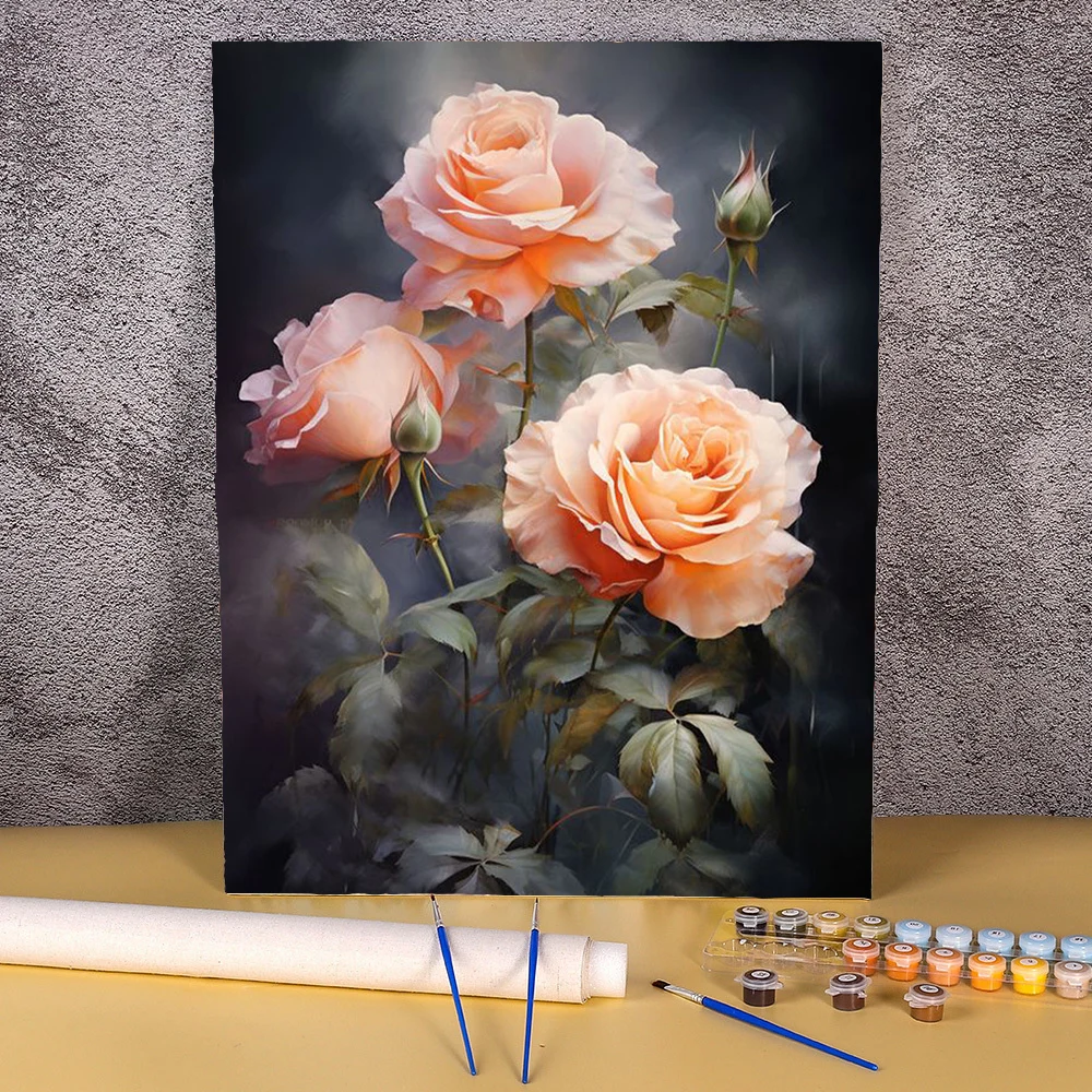 

Paint By Number Rose Flower Drawing On Canvas Gift DIY Pictures By Numbers Floral Kits HandPainted Art Painting Home Decor