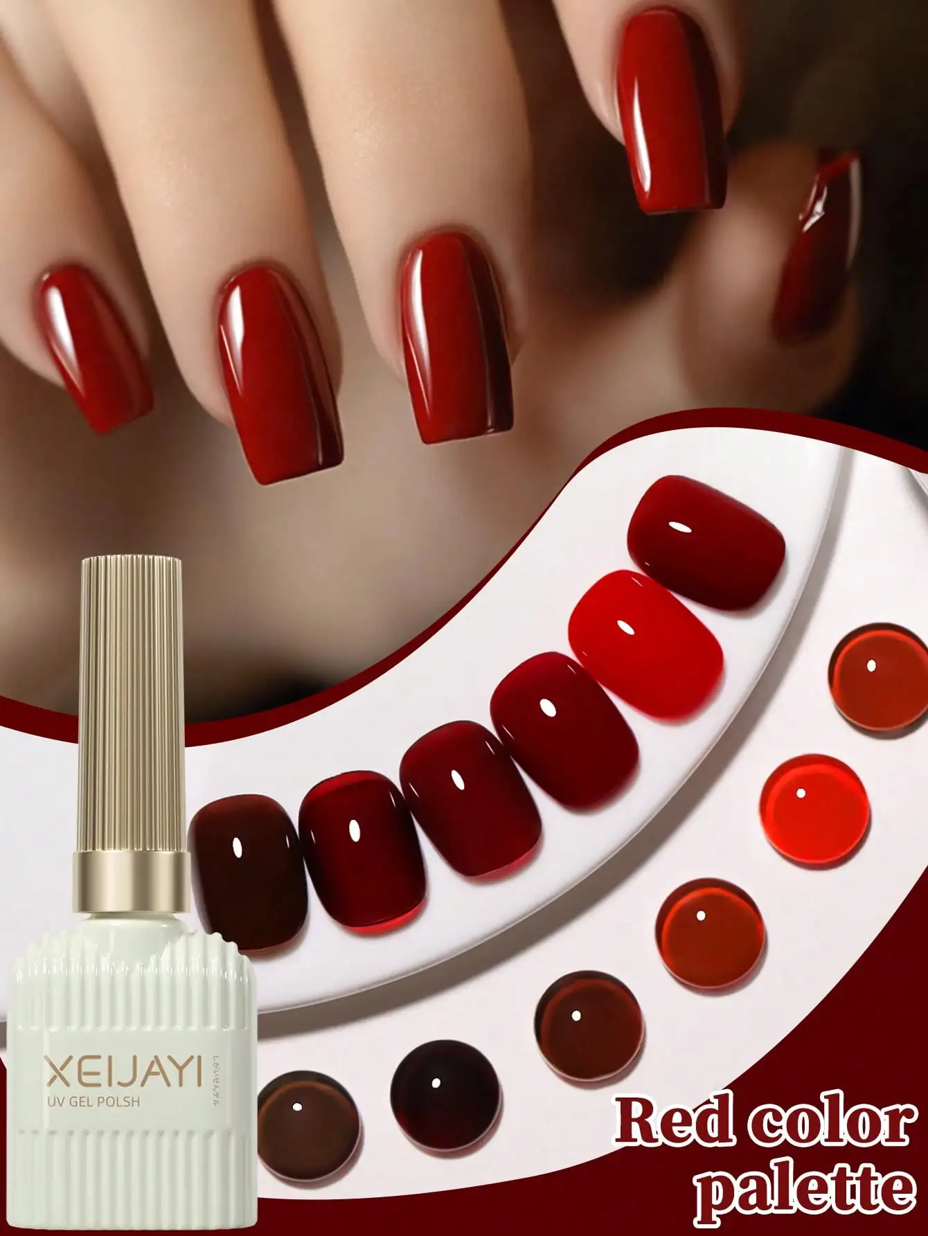 

6Pcs 15ml Red Series Gel Nail Polish Set, Popular Color Gel Varnish Kit, Soak Off UV/LED Gel Polish, For Home Salon Nail