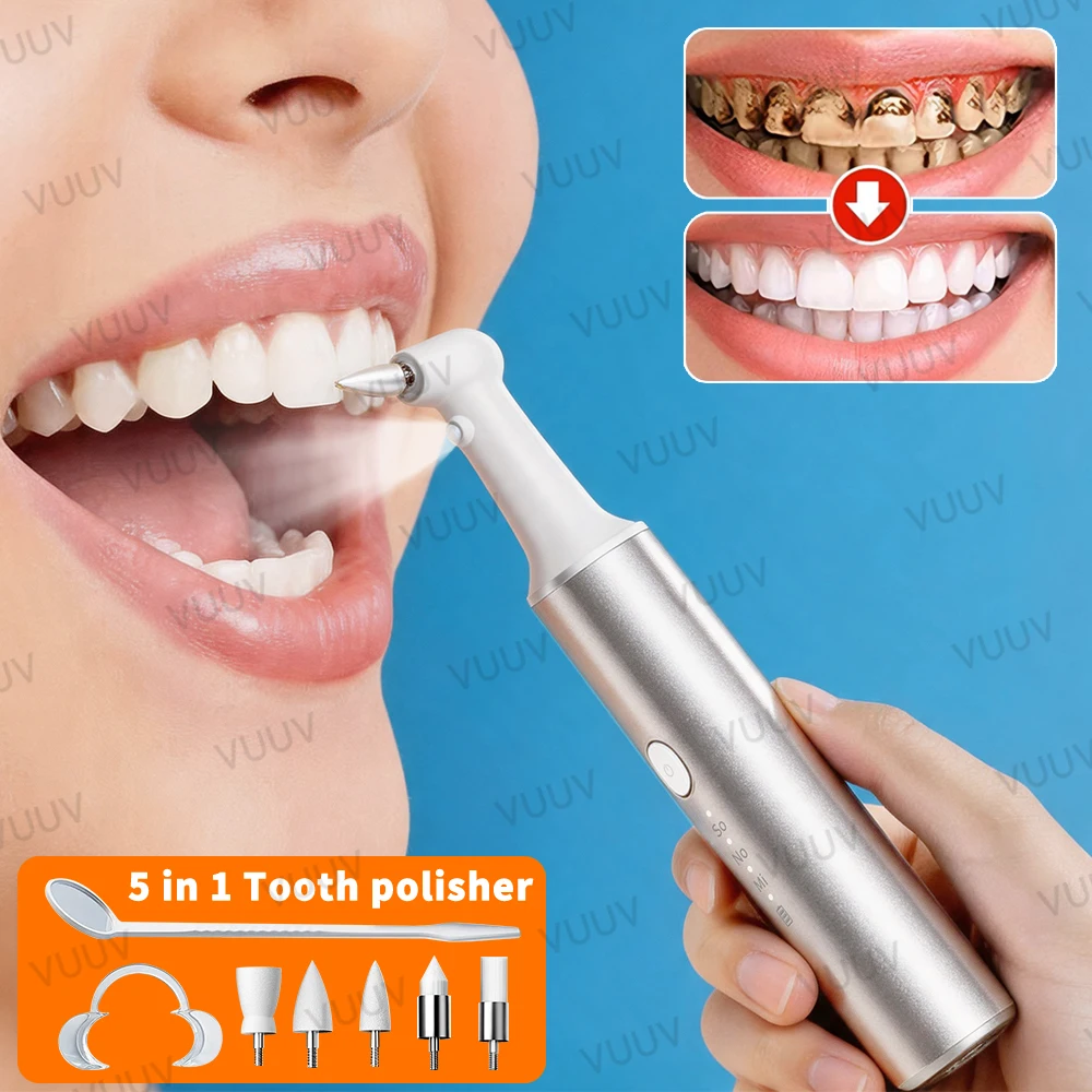 VUUV Electric Tooth Polisher Teeth Whitening Cleaner 5 Brush Heads Plaque Dental Tartar Remover Plaque Teeth Cleaning Set