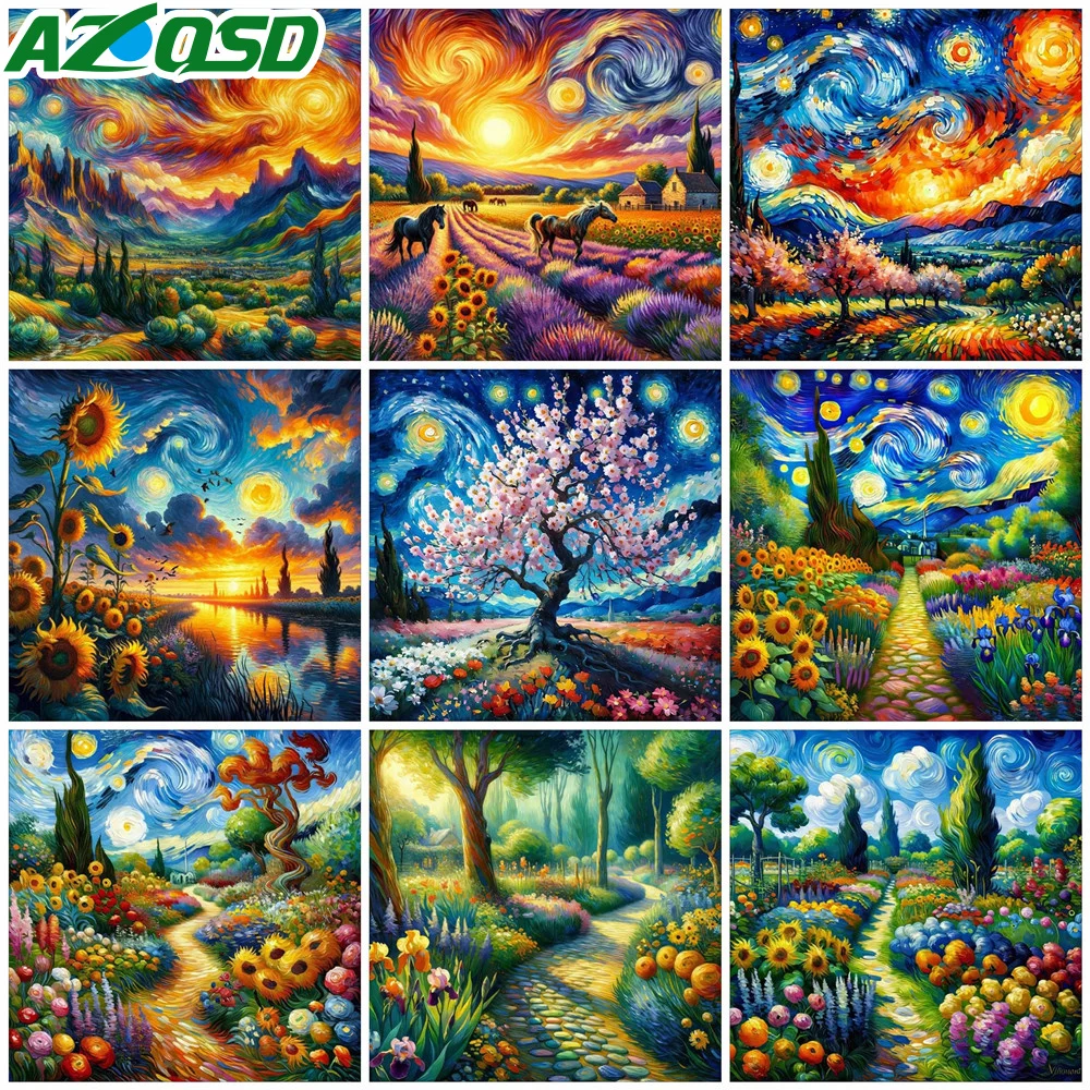 AZQSD Diamond Painting Kits Nature Field Landscape Cross Stitch Needlework Diamond Embroidery Tree Scenery Wall Decor