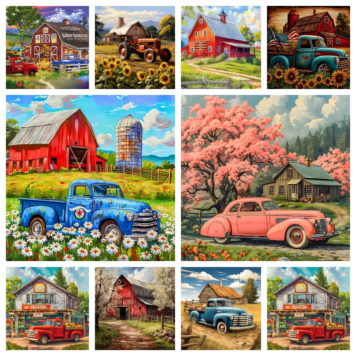 Rusty Old Truck on The Farm 5D Diamond Painting Kits for Beginners , Farmhouse Car Kit  for Adults Vintage Barn , Home Decor