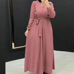 Long Sleeve Striped Dress for Muslim Women Islamic Modest Dubai Turkey Maxi Dresses African Evening Party Maxi Abaya Robe Longue