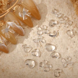 100PCS Translucent Transparent Glitter Clear Pearch Love Heart Bow Ribbon Nail Art Rhinestones Jewelry Manicure Charms Suppliers