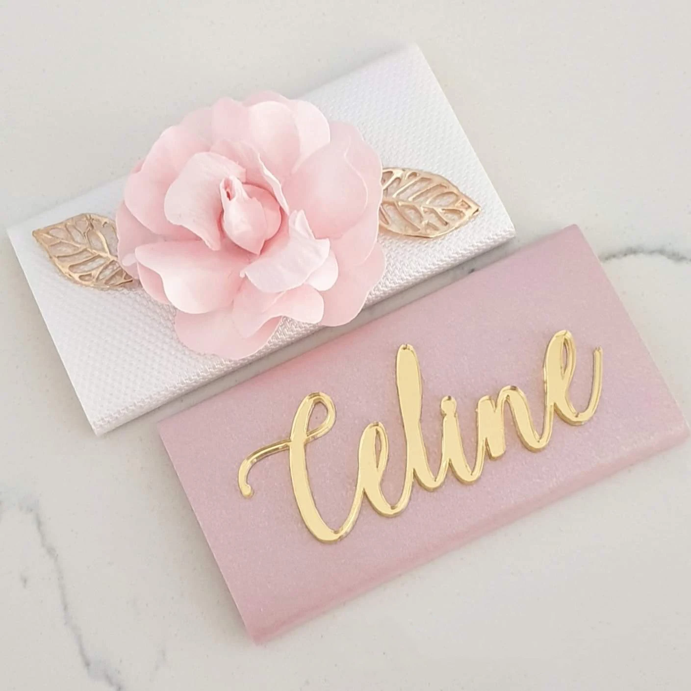 

12pcs Same Personalized Laser Cut Silver / Gold Mirror Name Decor Place Card for Chocolate Bars (No Chocolate, No Wrapping Paper