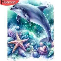 HUACAN Diamond Painting Dolphin Animal Mosaic Full Square Round Starfish Picture Of Rhinestones Decoration Living Room