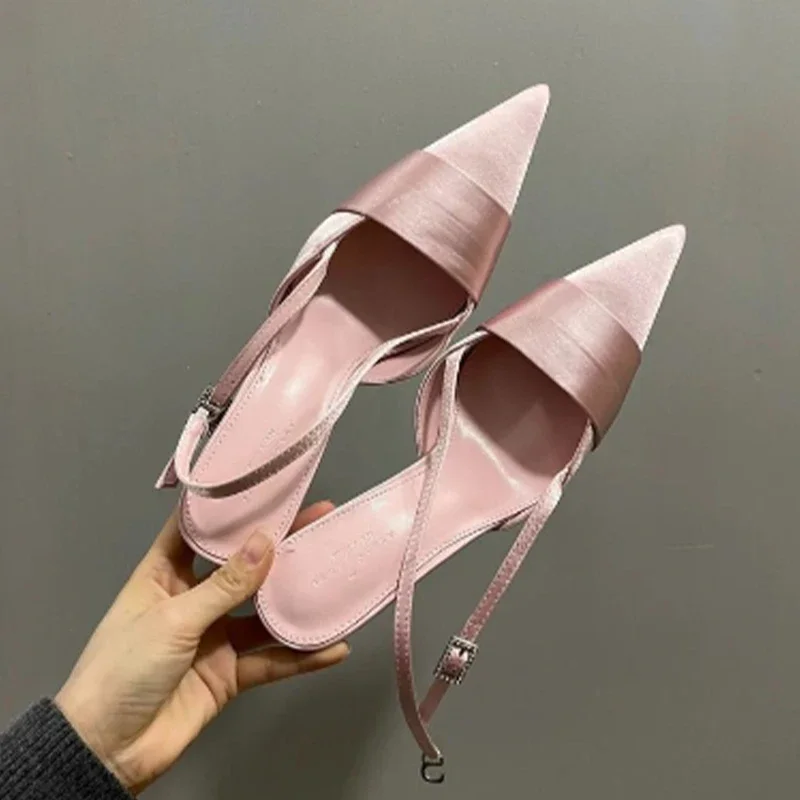 Sandalias de Mujer con punta estrecha, Zapatos de tacón alto a la moda, novedad de verano, zapatillas sexis, zapatos de tacón elegantes con talón descubierto, Zapatos de vestir para Mujer