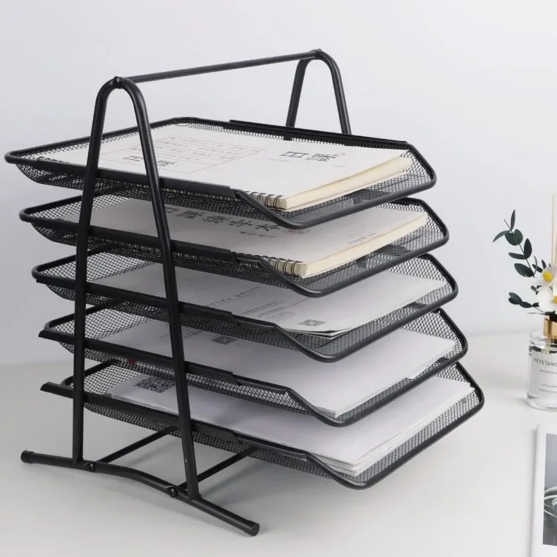 

Big File Tray Desktop Organizer Anti-Rust 3-4 Layers Metal Wide Entry Desk File Document Letter Organizer Tray Storage Rack