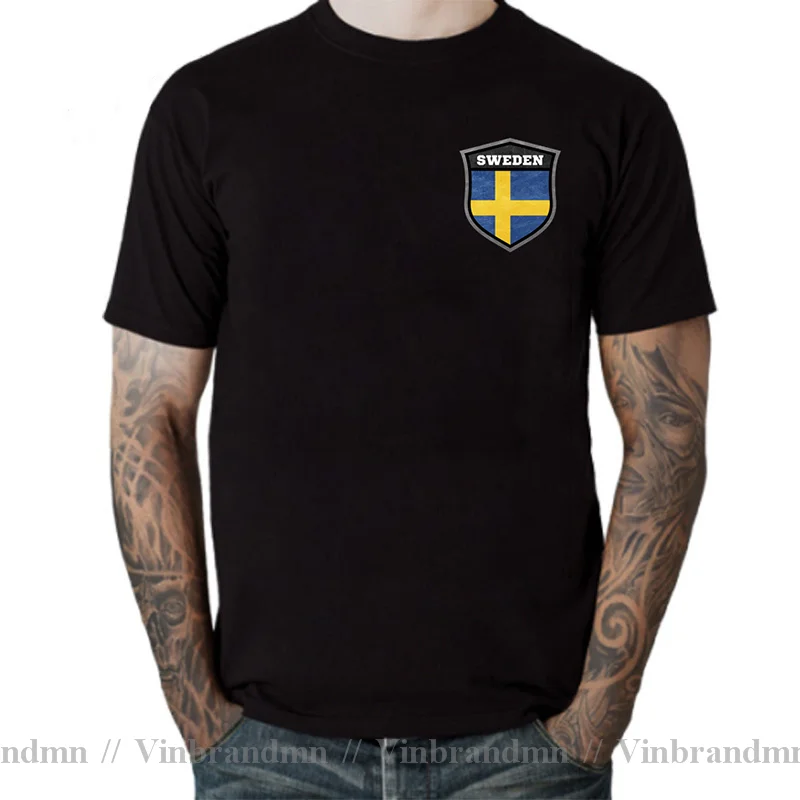 Vintage Pocket Style Sweden Shield Logo Emblem T Shirt Men Cotton Sweden Flag Swedish T-shirts Jersey for Women Custom Tee Shirt