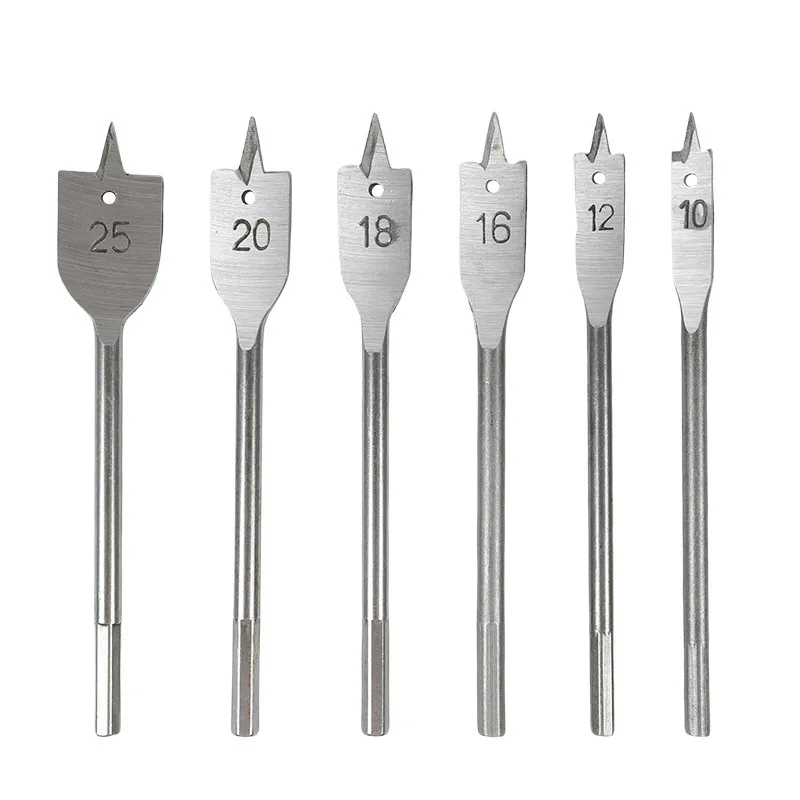 

6pc flat drill wood punch hexagonal handle woodworking hole opener set flat drill bit
