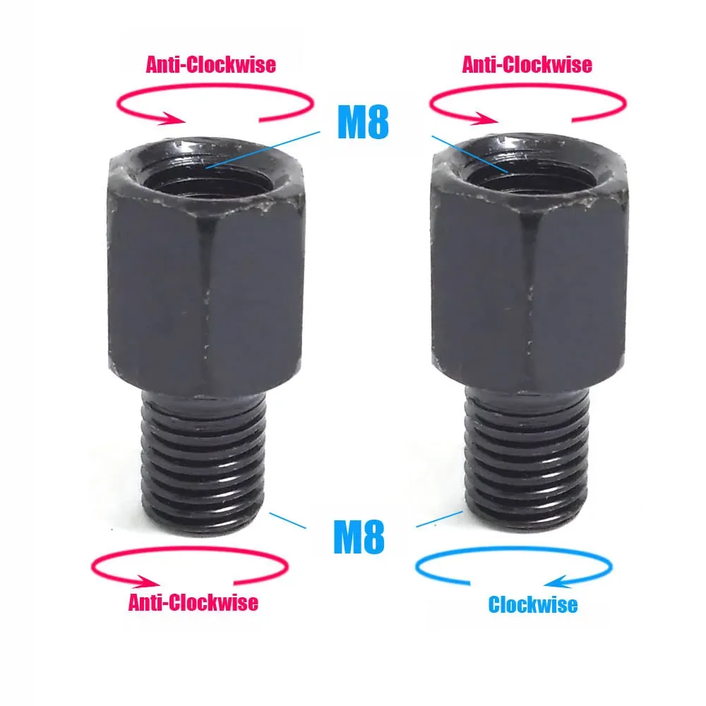 1 Paar schwarze Motorrad-Spiegeladapter M10 10 mm M8 8 mm Rückspiegel Umwandlungsschraube im Uhrzeigersinn Anti-Uhr Rechts-Links-Gewinde