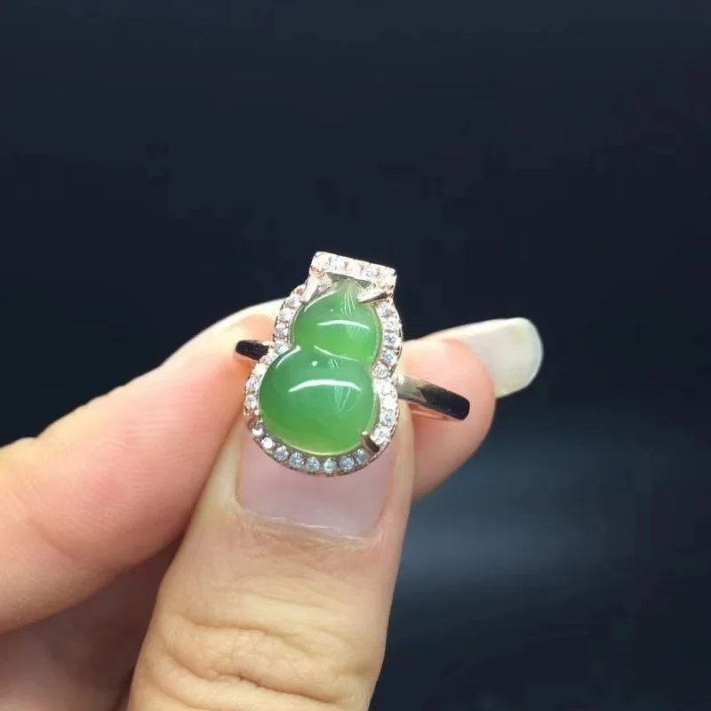 

Multiple Styles Hetian Bi Jade Gourd Rings S925 Silver Inlaid Gifting To Relatives And Friends