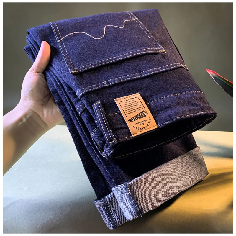 

Свободные мужские джинсы основного цвета прямого кроя, модные потертые повседневные темно-синие высококачественные мужские брюки осени 2025 года