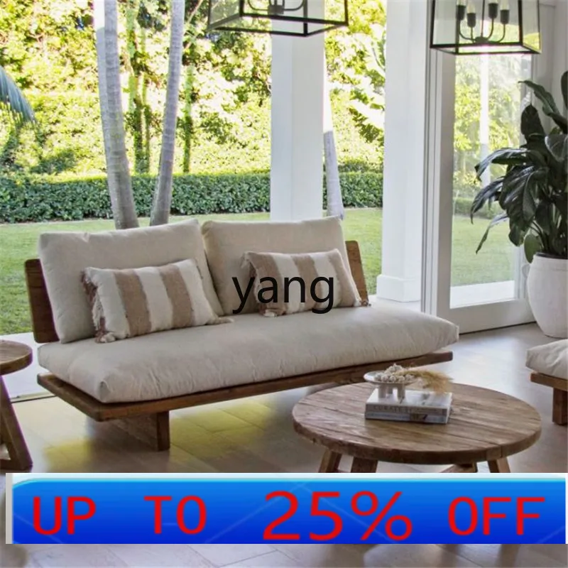 

yjq new Chinese-style living room solid wood single and double three-person fabric sofa small apartment hotel courtyard