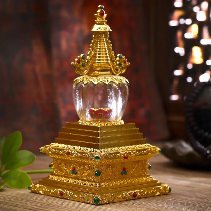 Tibetan Bodhi Pagoda Golden Stupa Buddhist Pearl Pagoda Dharma Tool Household Use Ornament Buddha Worship Stored Can Be Opened