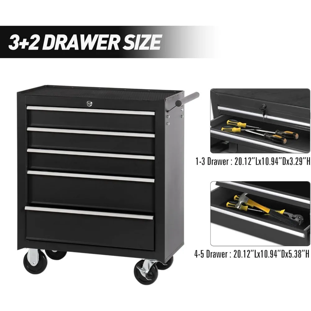 Cassettiera multifunzionale per attrezzi con 5 cassetti, carrello portaoggetti mobile per elementi essenziali per garage e officina