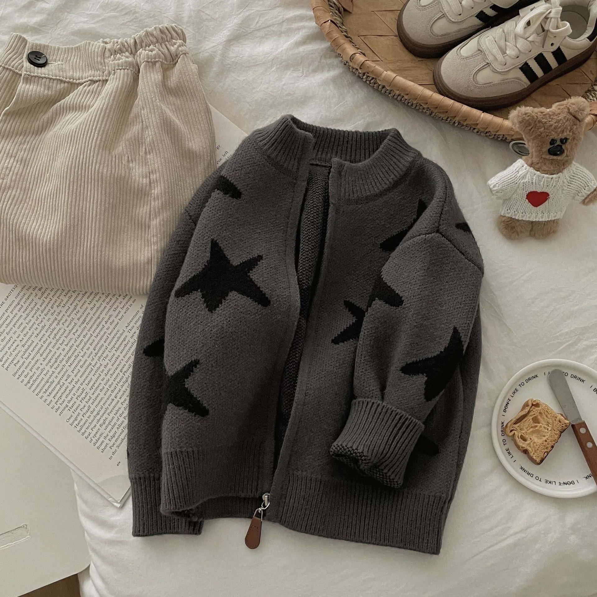 

Autumn Winter Children Boy Sweater Coat Star Jacquard Zipper Kids Baby Boy Knitted Cardigan Versatile Casual Toddler Boy Sweater