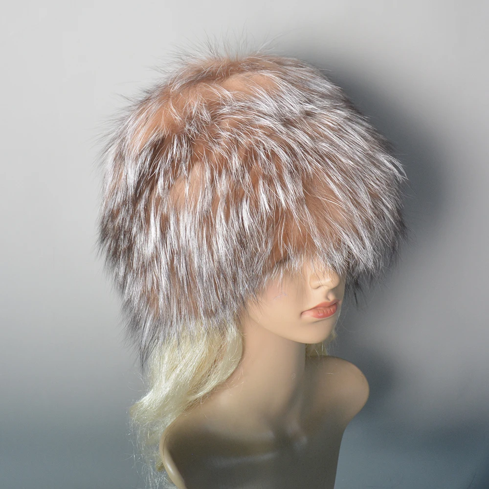 Fashion Real Fur Hats Winter Hats For Women Natural Fox Fur Beanies Real Fox Bomber Hat Fluffy Popular Russian Female Round Cap