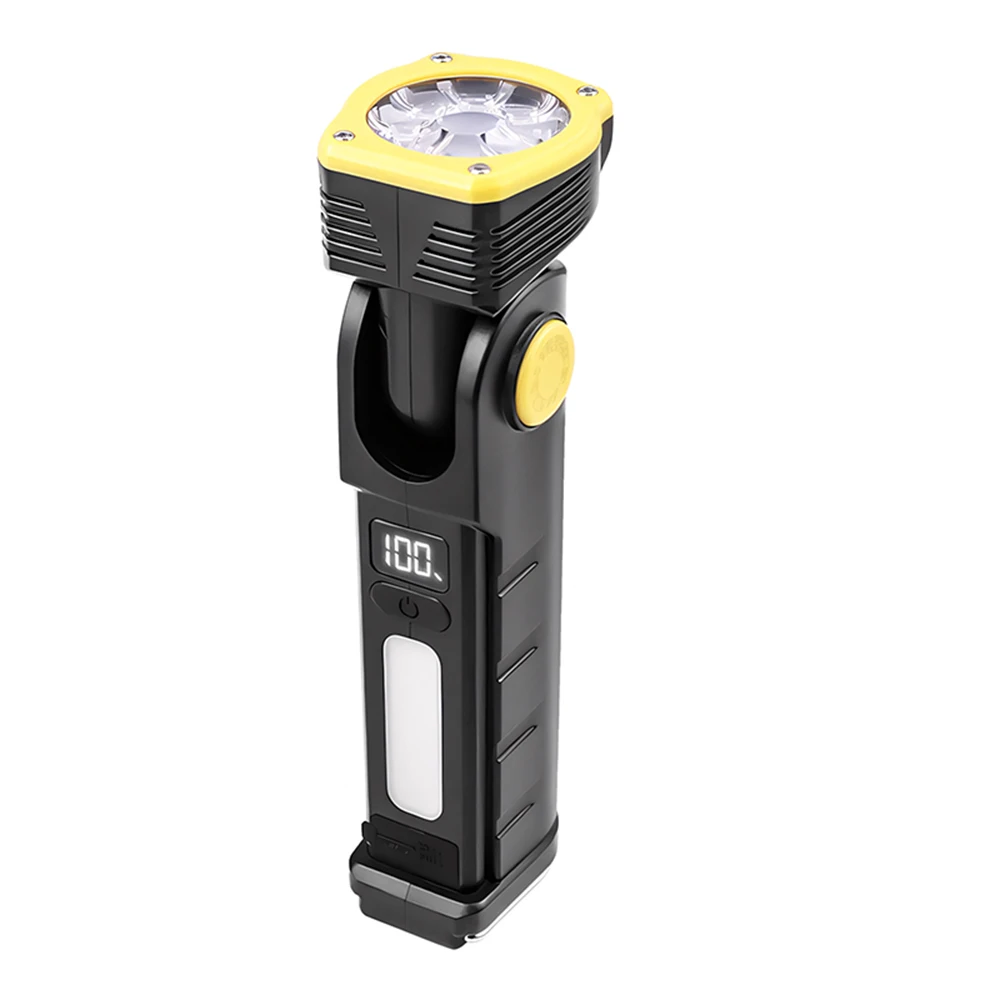 Rotating Head Flashlight 8+2 LED 500LM 7 Modes 90° Tilt Digital Power Display Magnetic Clip Hook Type-C Rechargeable for Camping