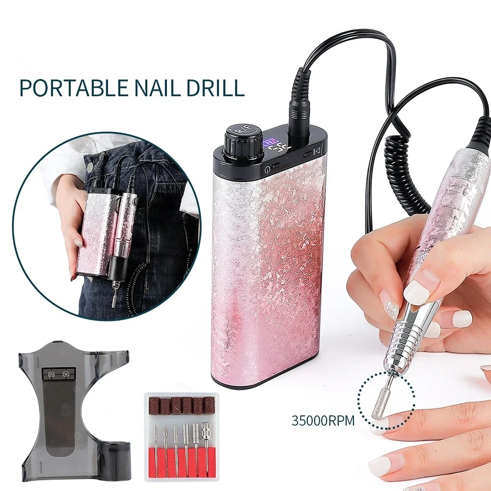 Máquina elétrica de broca de unhas com display LCD, manicure fresa, limas de unhas, brocas, ferramenta removedor de gel polonês, 35000rpm