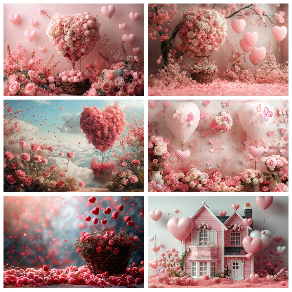 Valentine's Day photography background custom pink love rose balloon house backdrop couple portrait room decoration photo props