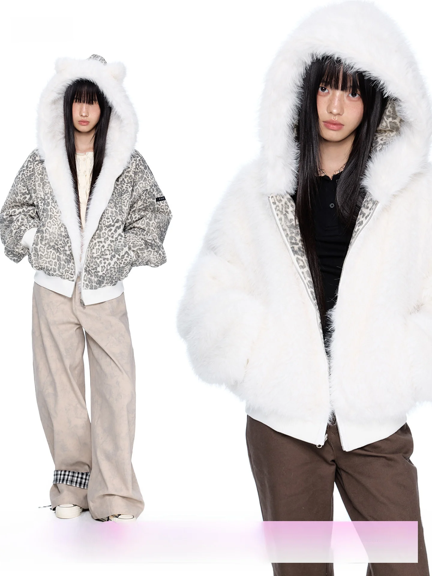 

EZEK женский хлопковый жакет с капюшоном и леопардовым принтом, двусторонняя одежда, повседневный свободный топ, зимняя теплая уличная одежда