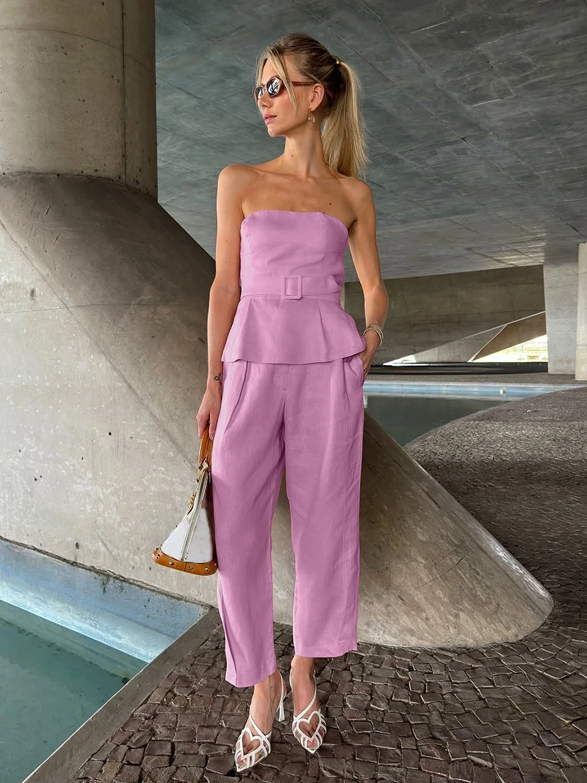 

Marthaqiqi Cotton Ladies Sleepwear Set Sleeveless Pajama Tank Tops Nightgowns Sexy Strapless Nightwear Pants Female Nightie Suit