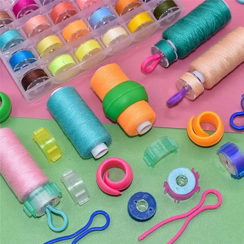 Y51A 142 Pcs Bobbin Thread Organizing Clips Set, Silicone Bobbin Holders Thread Spool Huggers for Sewing Machine, Plastic