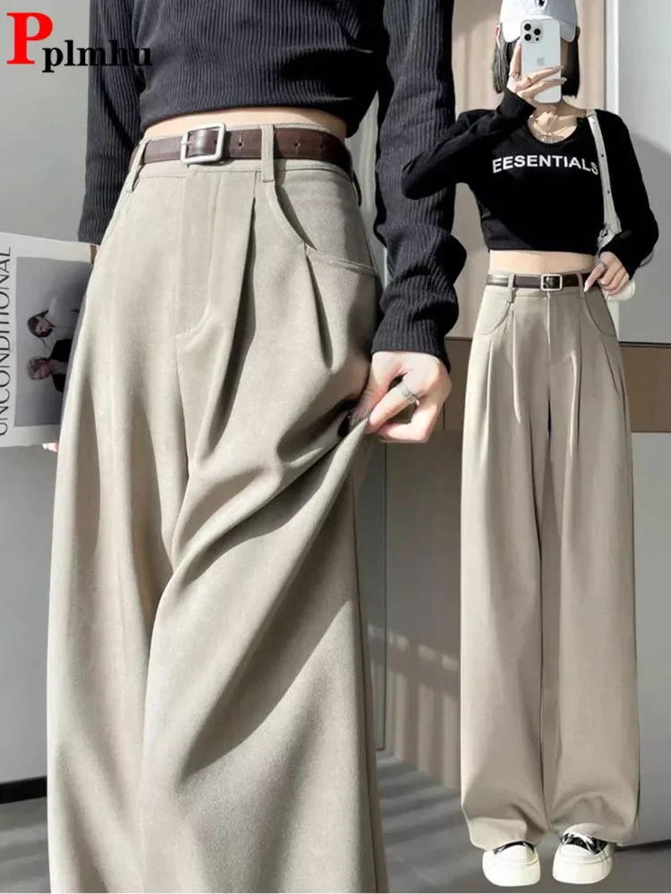 Pantaloni dritti da ufficio donna pantaloni larghi formali larghi a vita alta coreani larghi primavera autunno femminile classico solido Ol Calca