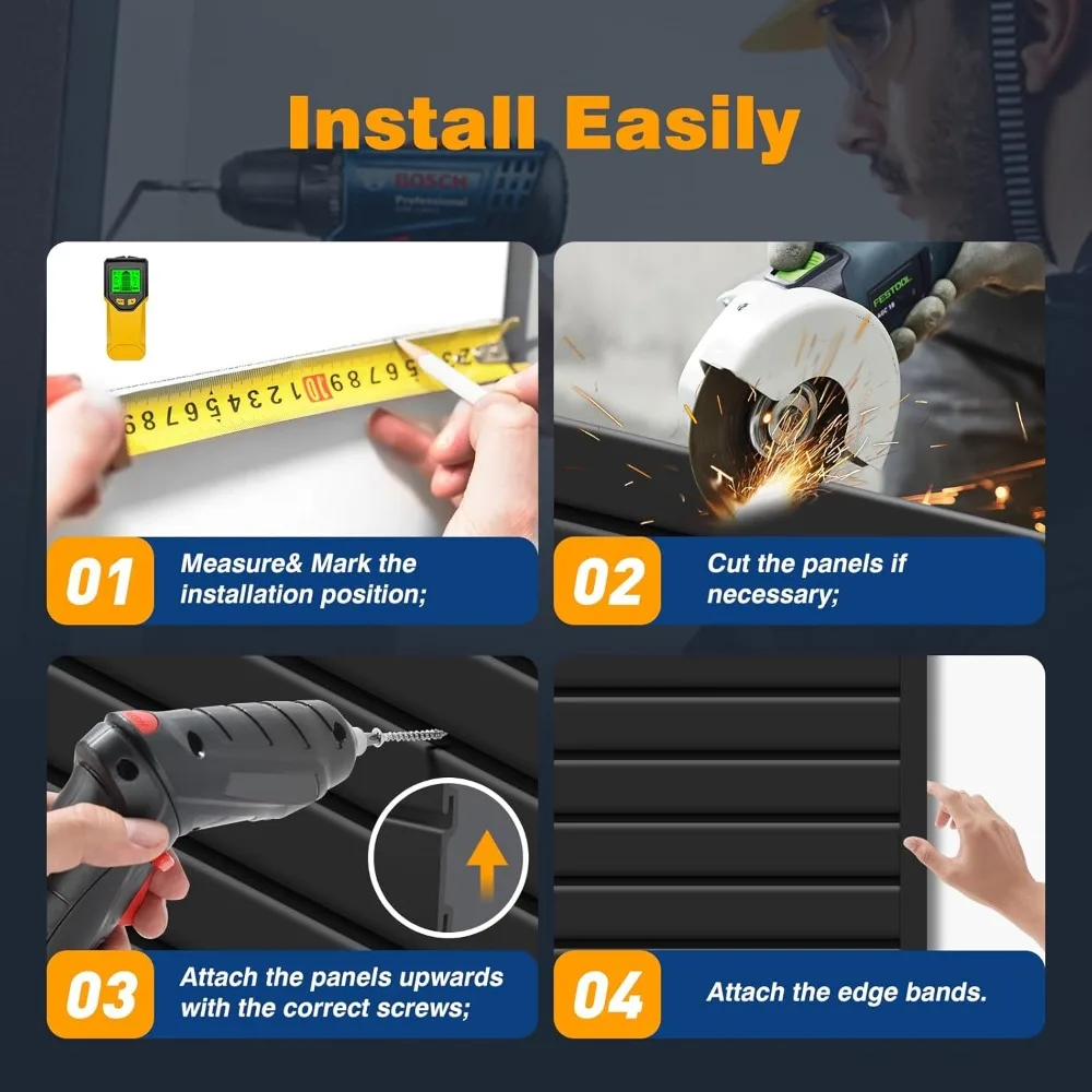 لوحة جدارية سوداء للمرآب مقاس 2 × 4 بوصة منظم حائط من مادة PVC Slatwall شديدة التحمل مثبتة على الحائط - منزل
