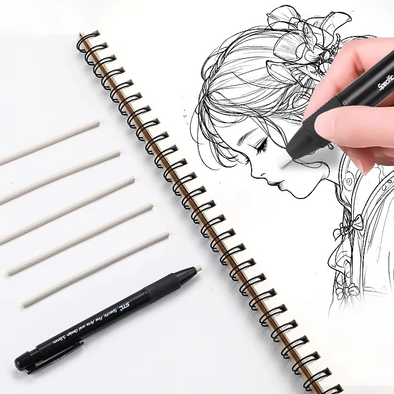 Eraser Pen Mechanical Rubber Refillable Pen Sketch Drawing Press Retractable Pencil Correction Highlight Rubber Art Supplies
