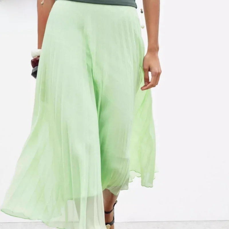 

Новая летняя женская длинная юбка трапециевидной формы с драпировкой и высокой талией, юбка-миди Ele, декоративные складки, свободная посадка для поездок на работу