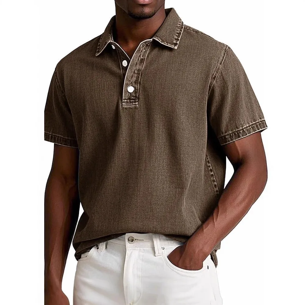 New Cross-Border Trade Amazon Independent Station Men's Fashion Solid Color Retro Short Sleeve