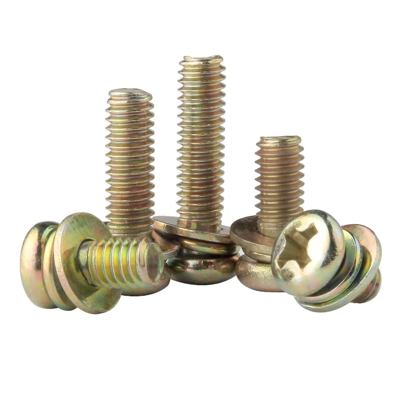 الكربون الصلب اللون المجلفن فيليبس الصليب جولة رئيس شقة الربيع غسالة ثلاثة مزيج مسامير M3 M4 M5 M6 M8 #5