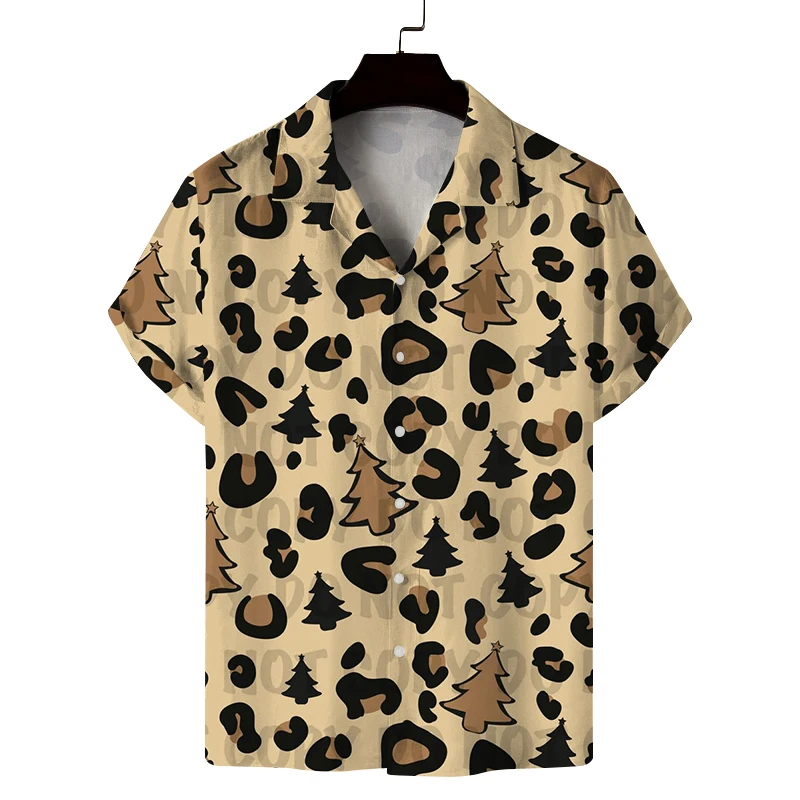 

Мужская летняя рубашка с кубинским воротником и короткими рукавами, сексуальная модная рубашка с леопардовым принтом, повседневная, удобная, дышащая