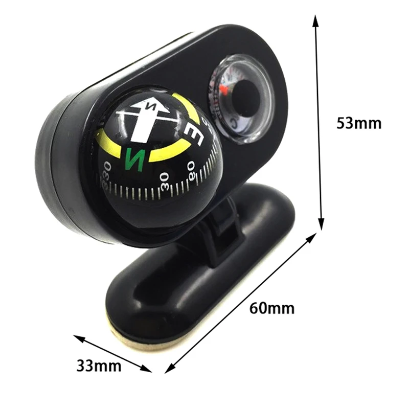 Universal Two-In-One Car Compass Ornament With Thermometer Removable Car Compass Adhesive Guide Ball For Van Truck Vehicle