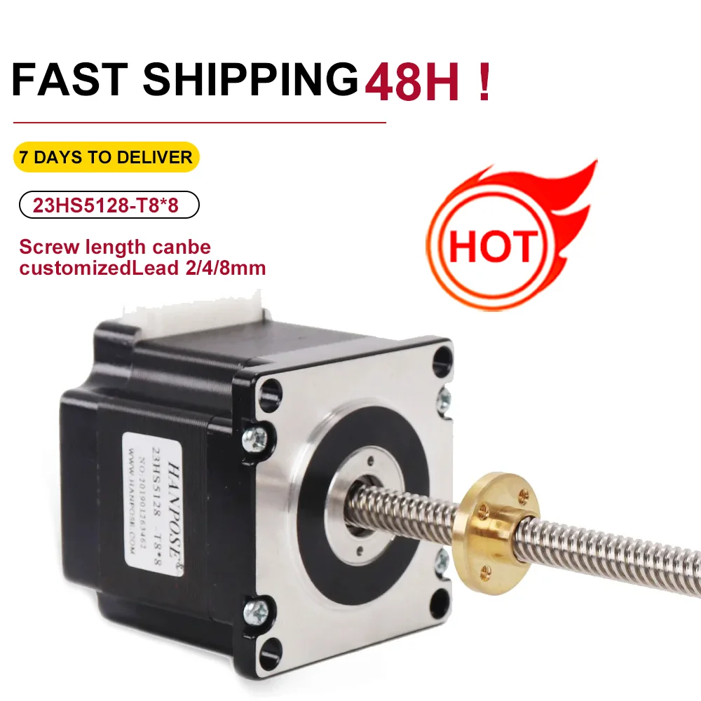 

1PCS nema 23 Screw stepper motor 23HS4128-T8 screw length 300MM with Copper nut lead 2/4/8mm for CNC Laser and 3D printer motor