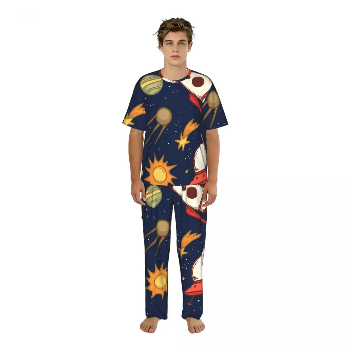 

Men's short-sleeved pajamas two-piece trousers Cartoon Galaxy home wear suit sleepwear