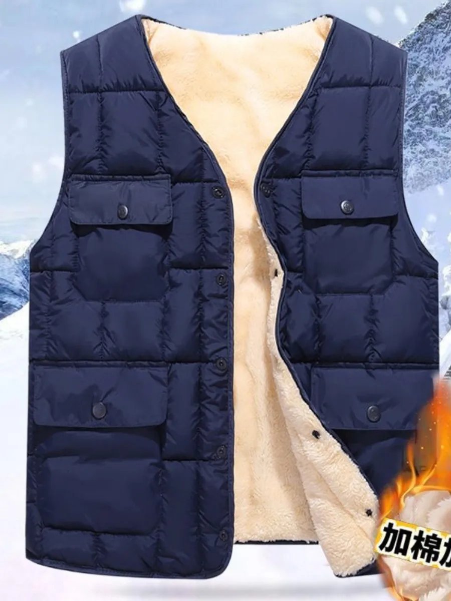 

Мужской утепленный жилет для среднего возраста, осенне-зимний, модный, городской, с V-образным вырезом, повседневный стиль