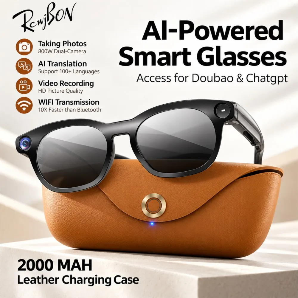 New Smart Glasses 8MP Camera Video Record Al Translation Sunglasses WIFI Transmission Image Recognition Music Bluetooth Glasses