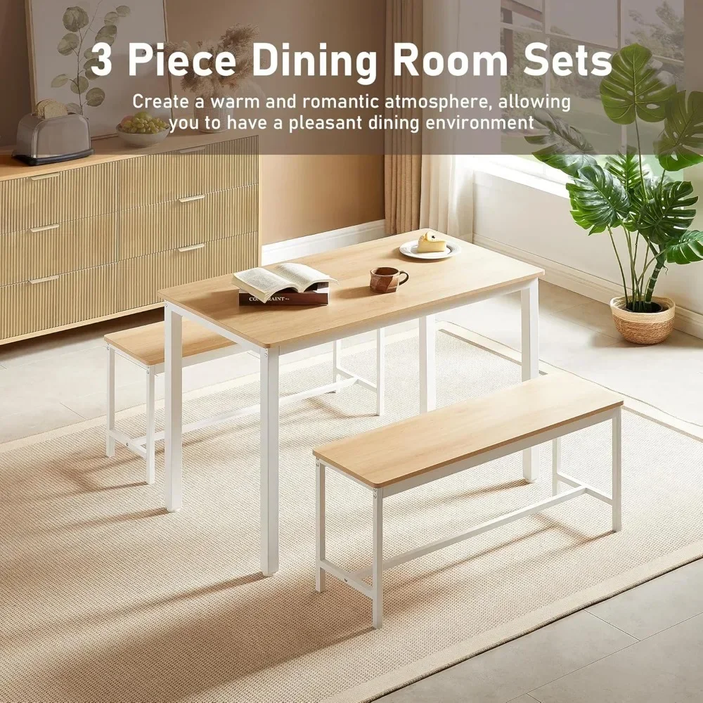 3-Piece 4 Bar 2 Dining Benches,  Wood Kitchen Table & Chair Set for Breakfast Nook and Small Space