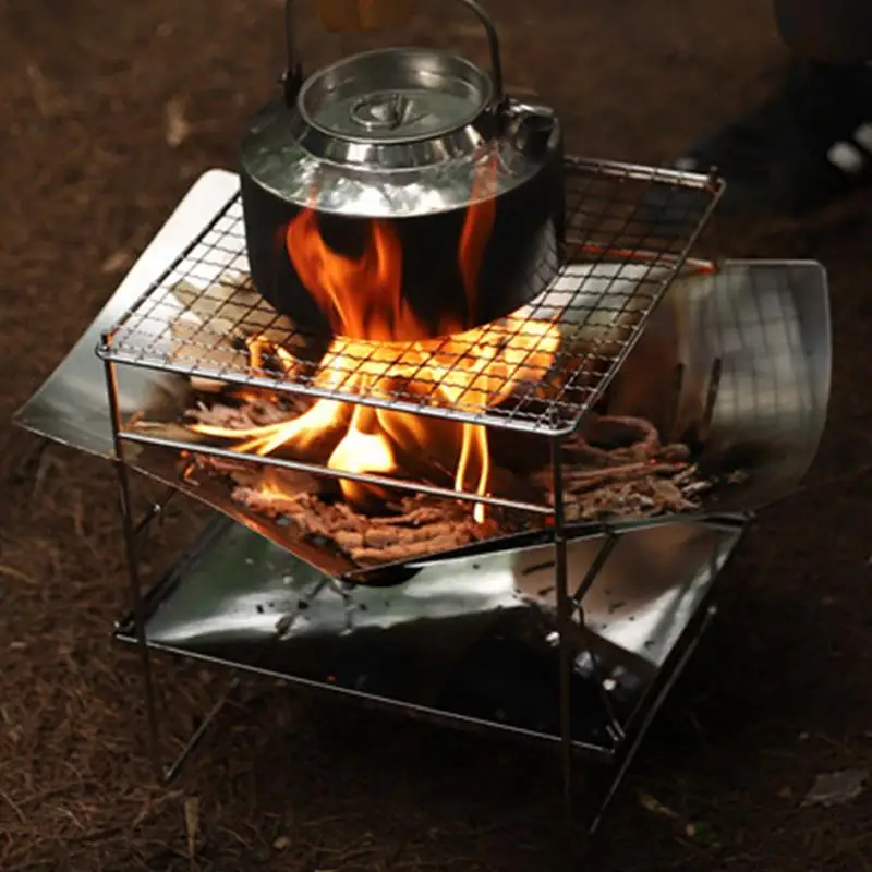 Portable Charcoal Grill Barbecue Stove Firewood Heater Firepit Camping Cookware Stainless Steel Barbecue Grill BBQ Accessories