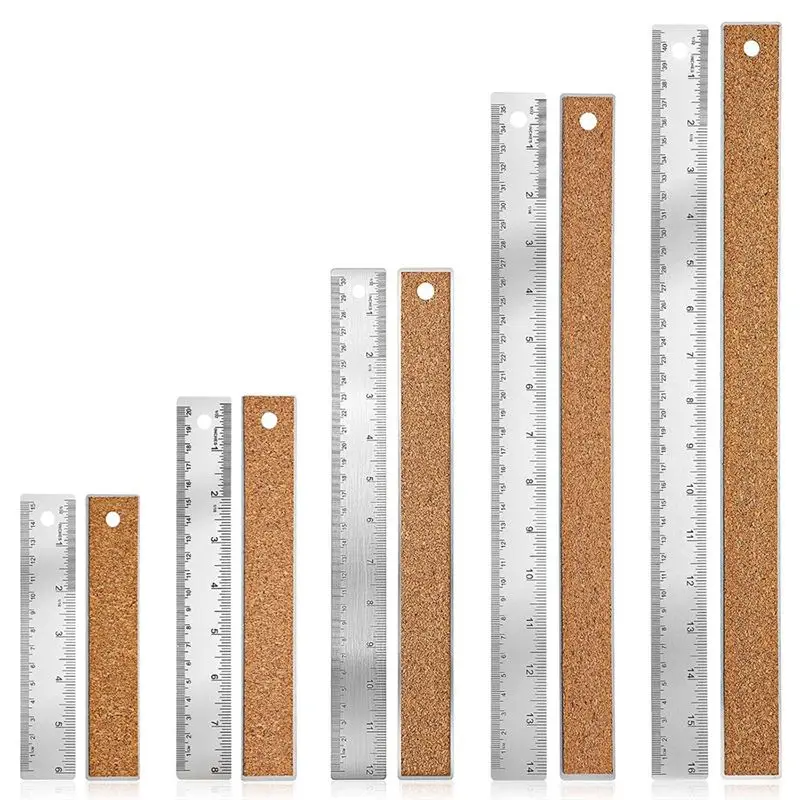 NEW HOT In Stock-5Pcs Cork Backed Ruler Stainless Steel Ruler, 6/8/12/14/16 Inch Metal Ruler,Straight Edge Ruler Non-Slip Metal