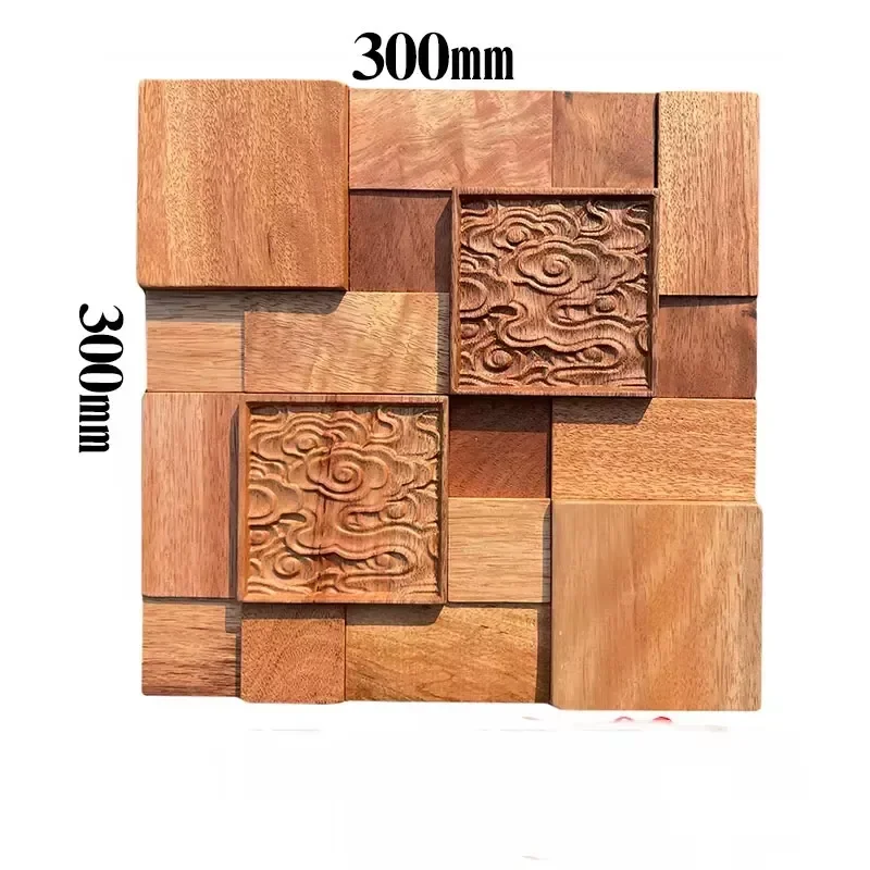 Wood-carved Mural Tangwood Solid Wood Mosaic TV Background Wall Natural Wooden Square Block Decorative Wall Material Paneling