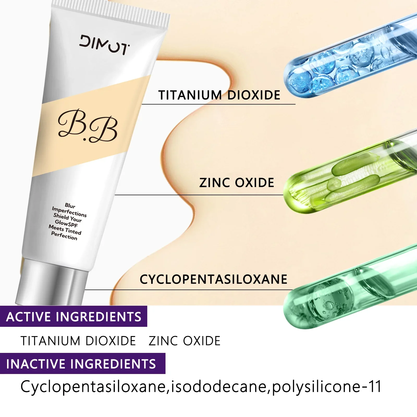 كريم DIMOT الواقي من الشمس BB 50 جرام حماية من الشمس SPF، مكياج مرطب مع تغطية لا تشوبه شائبة وتأثير تفتيح، برايمر للبشرة العادلة