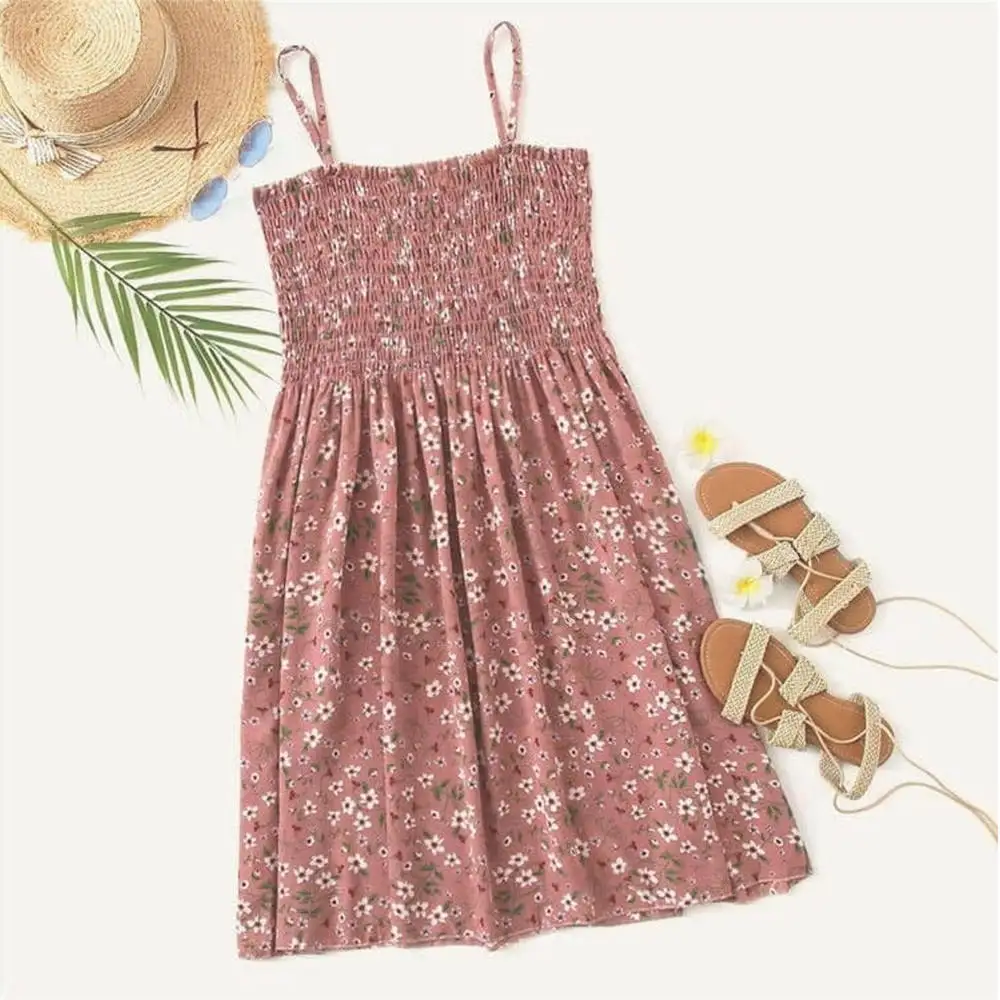 1pc Korea Style Soft Chiffon Women\'s Summer Sleeveless Daisy Halter For Shopping Travelling Cute Floral Girl Casual Dress