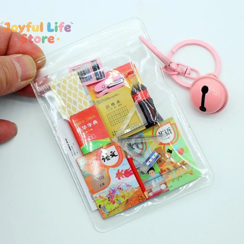 Hot Sale Miniature Dollhouse Books Stationery Set For Children Model For Doll Accessories Mini Simulation Keychain Bag Charm